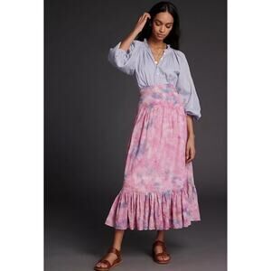 Anthropologie Odessa Pink Tie Dye Maxi Skirt Boho Cotton Sz M